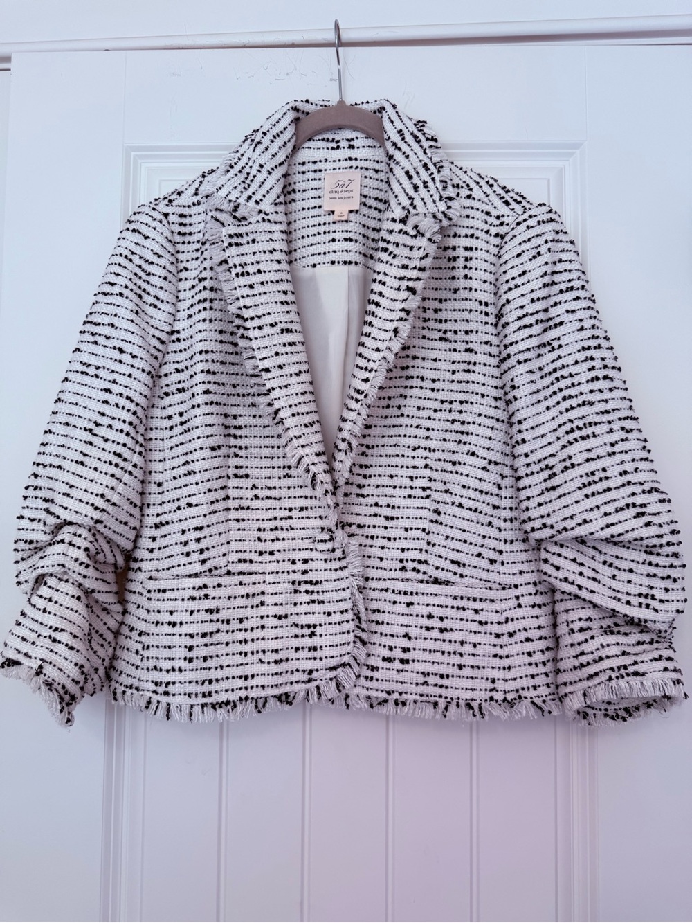cinq a sept le petit Khloe Fringed Tweed Cropped Blazer